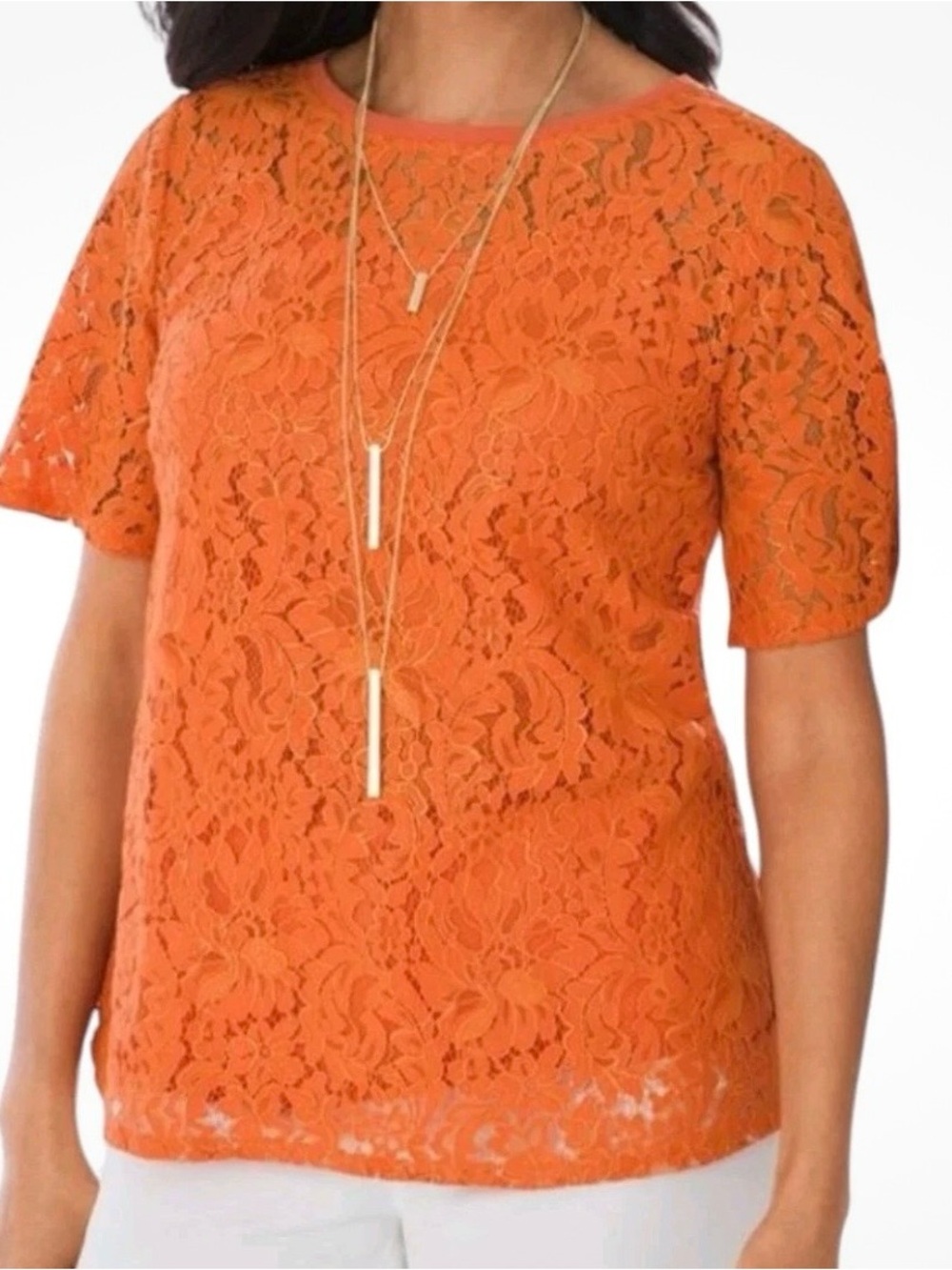 Chico’s Floral Lace Top with Matching Cami Orange Marmalade
